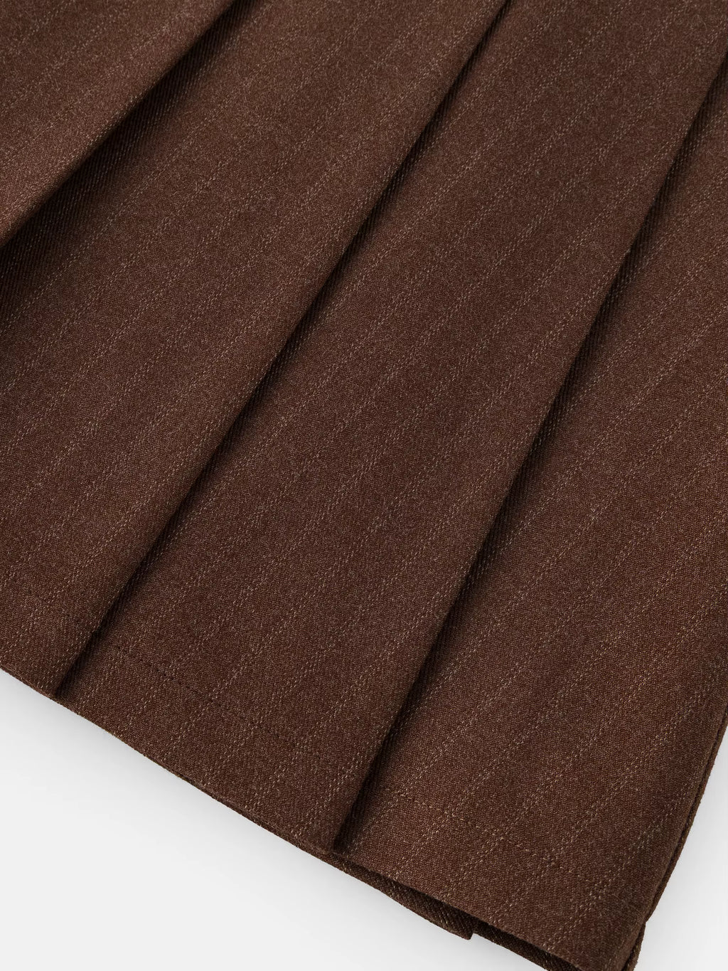 Plus-Size Women's Dark Stripe Pleated Skirt with Fabric Belt Fall-Winter 2025 New Arrival A-Line Mini Skirt Brown Skirts