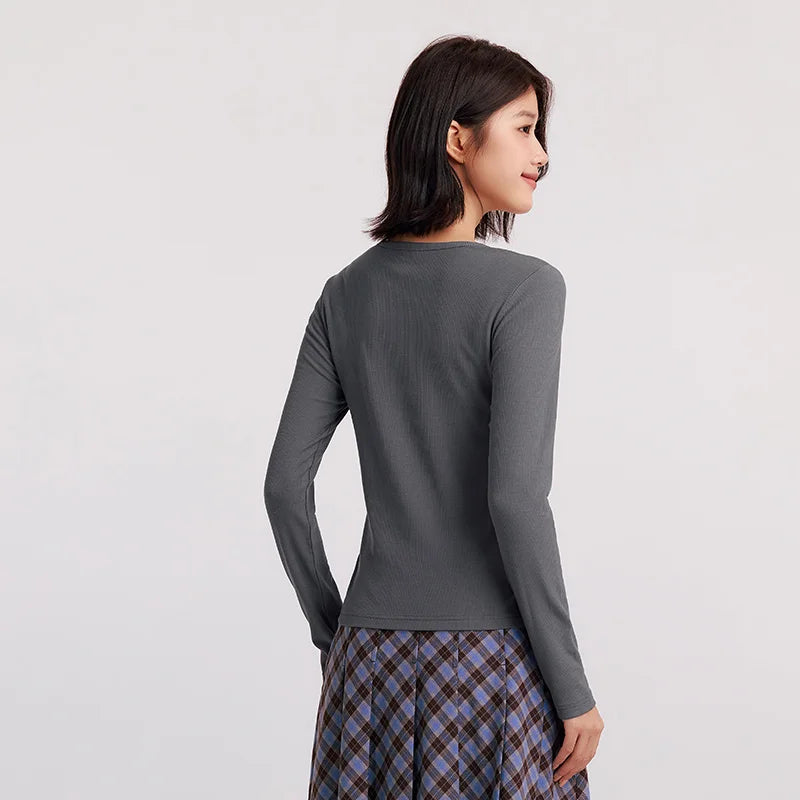 Semir Long Sleeve T-Shirt Women Moisture-Wicking Thermal Antibacterial Tight Inner Wear 2024 New Round Neck Fleece Pullover