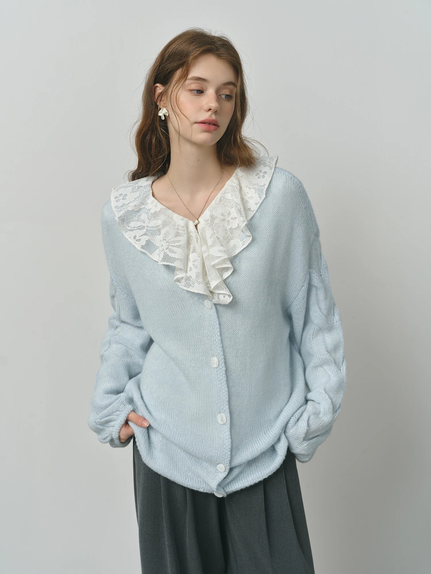 FSLE Alpaca Wool Loose Lazy Cable Knitted V-neck Cardigan Jacket Women's Autumn 2025 New
