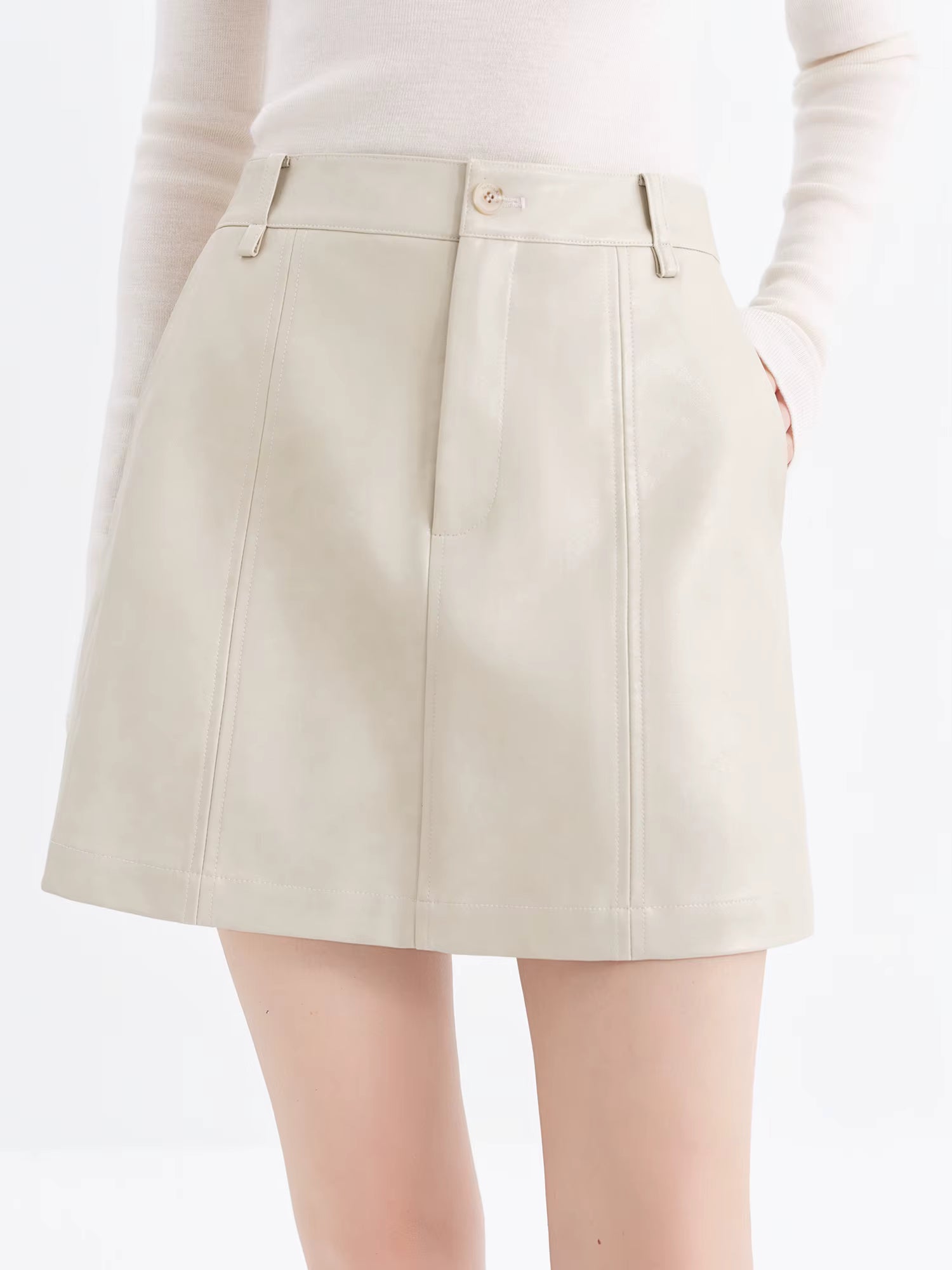 2025 Winter Women High Waist A-Line Short Skirt in Faux Leather - Versatile Flattering Stretch Mini Skirt for Daily Casual