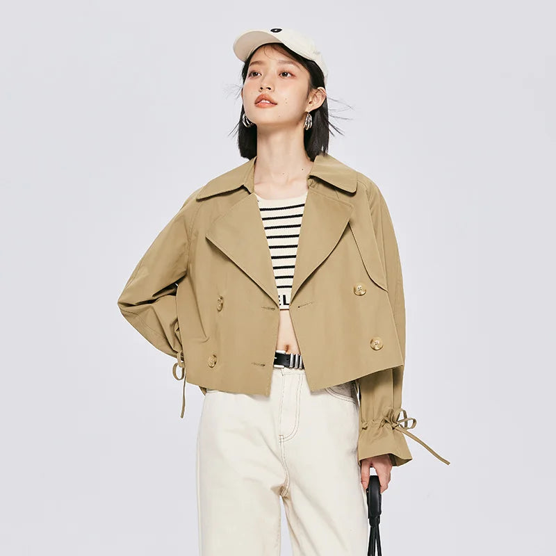 Semir Women Windbreaker Strench Short Khaki Loose Simple 2022 Autumn New Style Temperament Fashionable Coat Versatile Retro