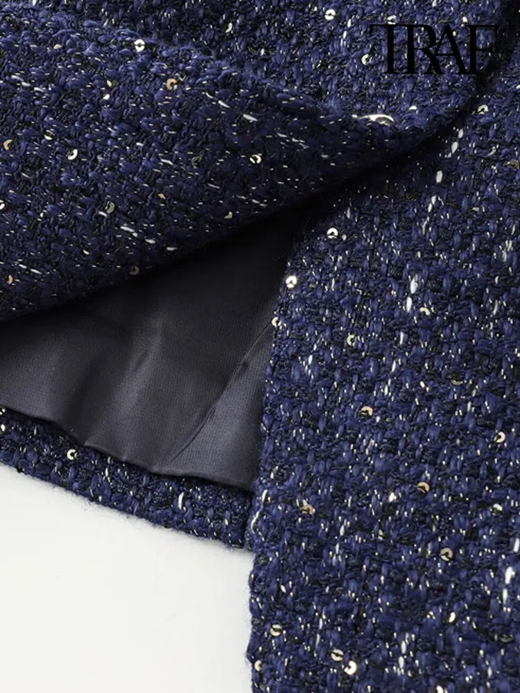 TRAF-Women's Tweed Waistcoat with Belt, O Neck, Sleeveless, Front Button, Female Outerwear, Chic Tops, Fashion