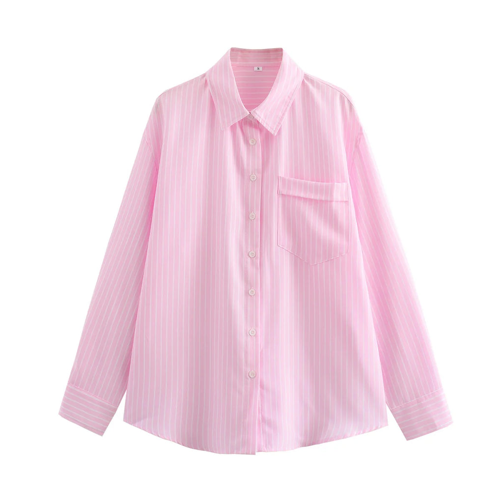 Women's Striped Button-Up Shirt – Casual Long Sleeve 4 colours available