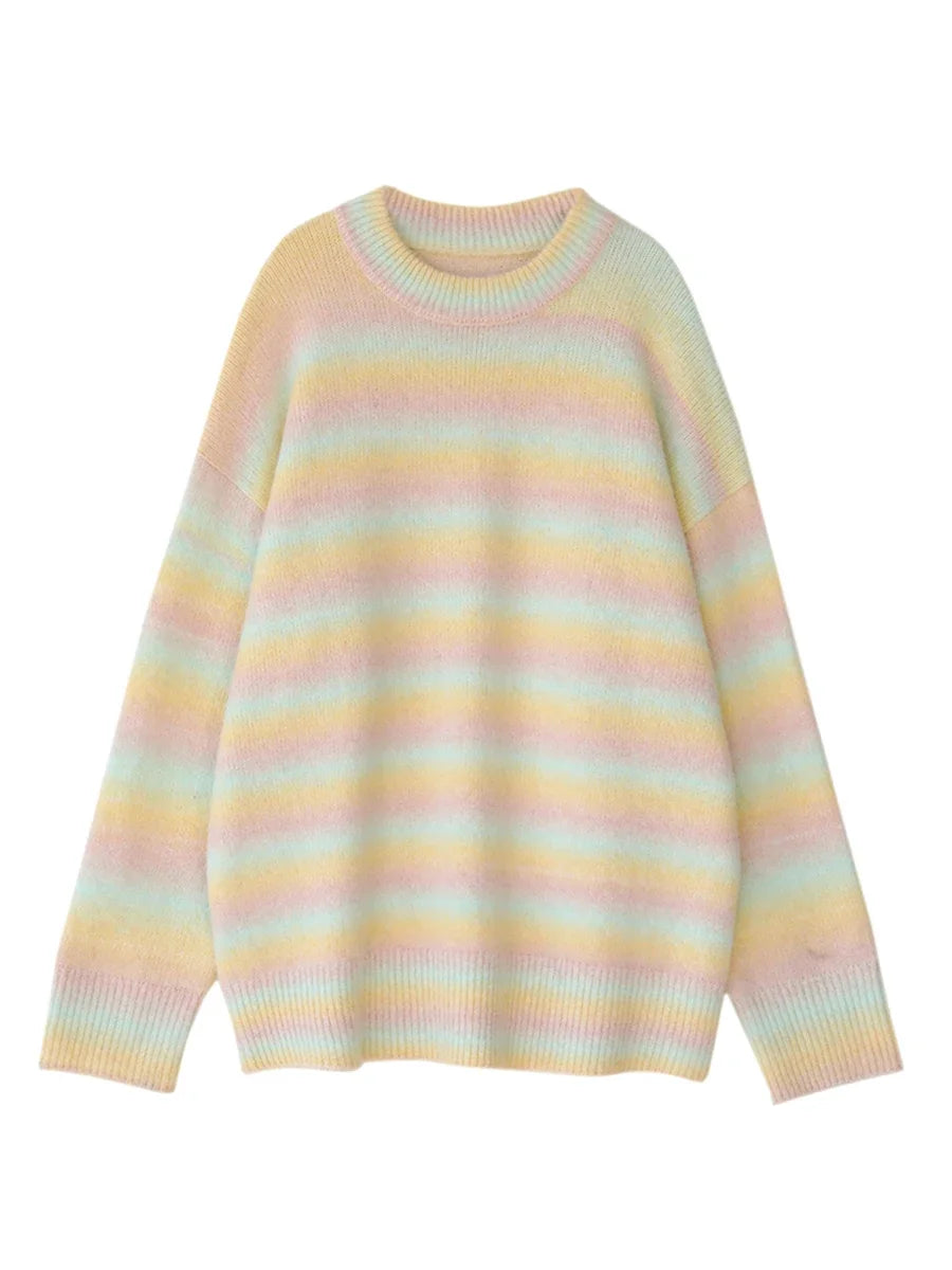 CHIC VEN Fashion Women Sweater Casual Loose Gradient Stripe Pullover Knitwears Female Jumpers Woman Tops Autumn Winter 2023