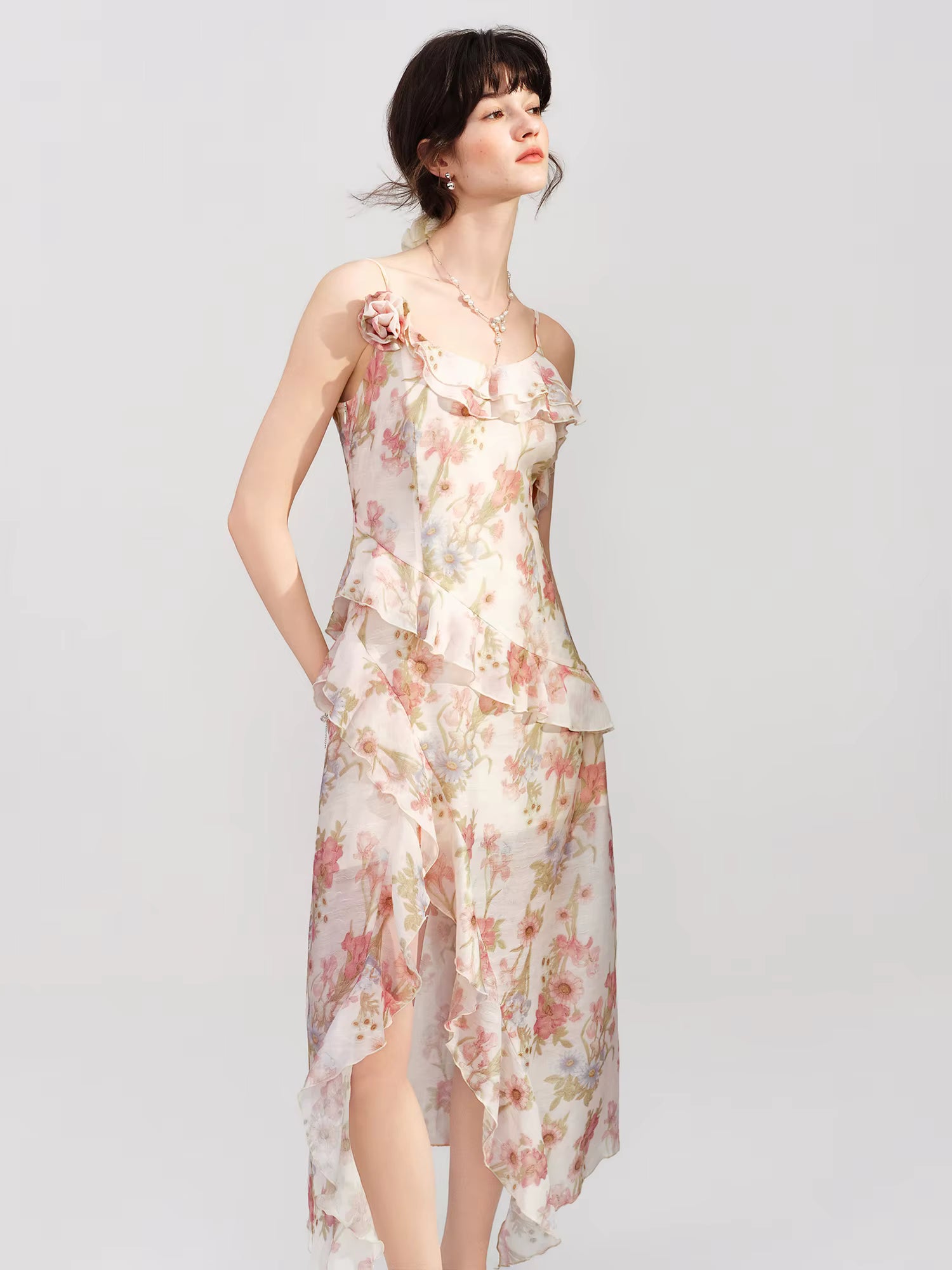 Resort Style Floral Print Slimming Ruffled Strapless Dress for Women's Summer 2026 New Arrival Elegant Long Slip Dresses