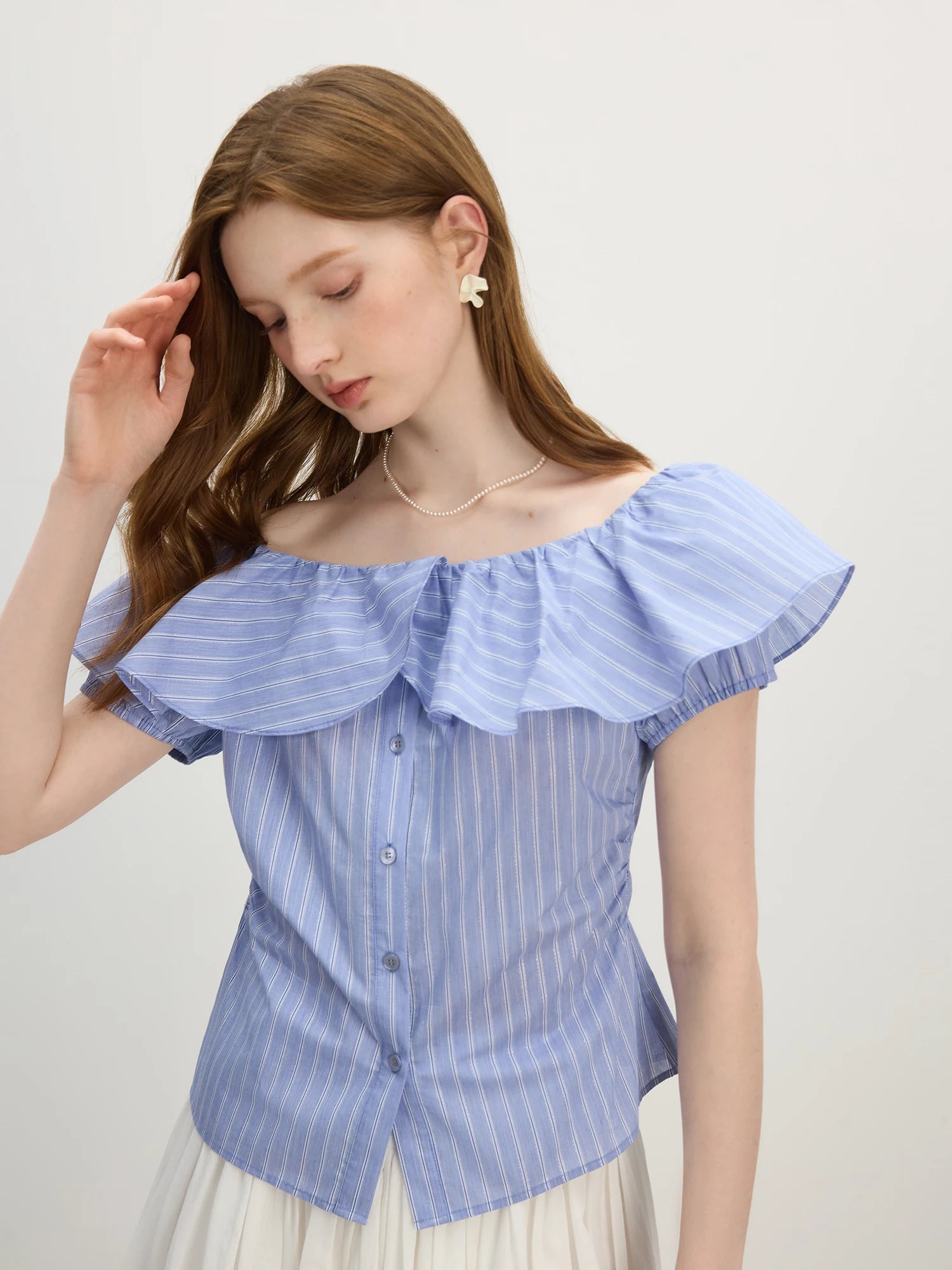 FSLE Ruffled Two Style Wear Short-sleeved Shirt for Women 2025 Summer New Arrival Unique Design Tops Holiday Seaso