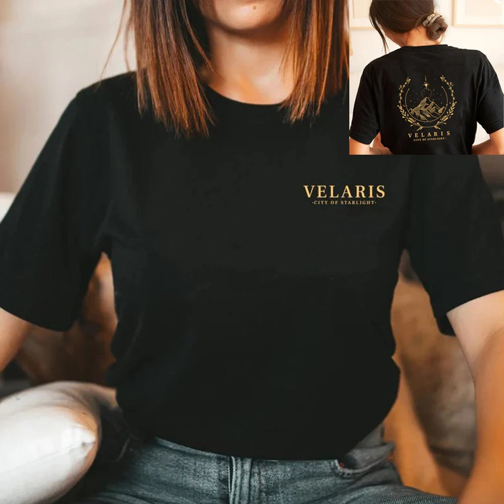 SJM Two Side Velaris T-shirt Feyre's Tattoo ACOTAR Bookish Shirts Men Women Tshirts Short Sleeve Vintage T Shirt Tops SJM Merch