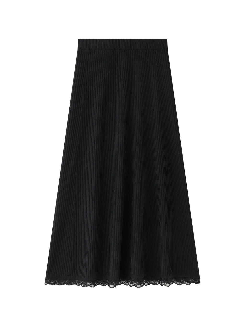 FSLE Black Lace High-waisted A-line Long Skirt Bustier Female Fall and Winter 2024 New Design Versatile Casual Skirt 24FS13045