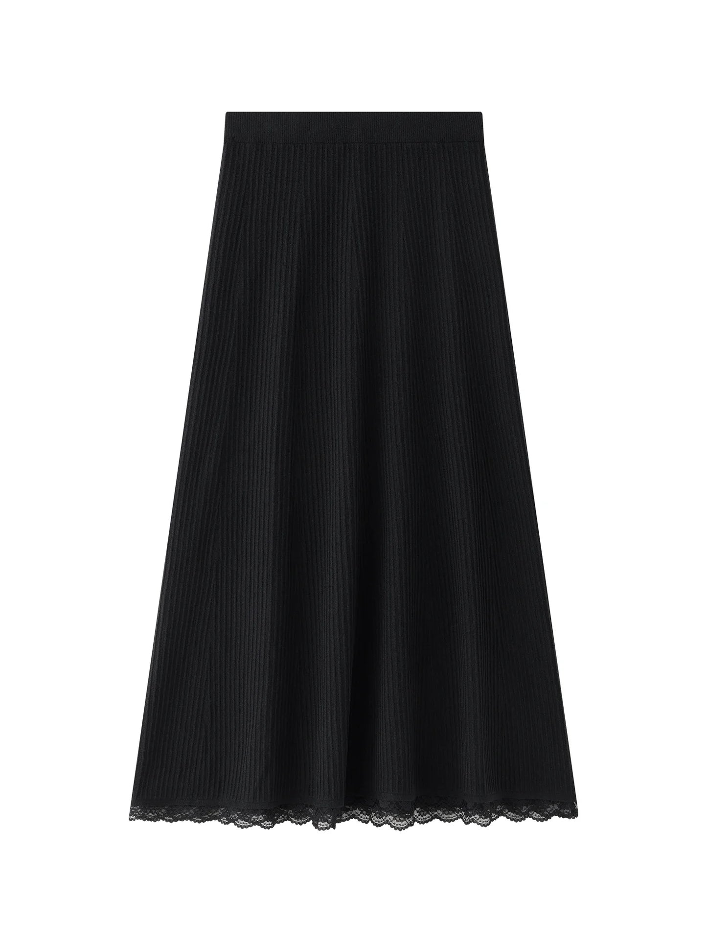 FSLE Black Lace High-waisted A-line Long Skirt Bustier Female Fall and Winter 2024 New Design Versatile Casual Skirt 24FS13045