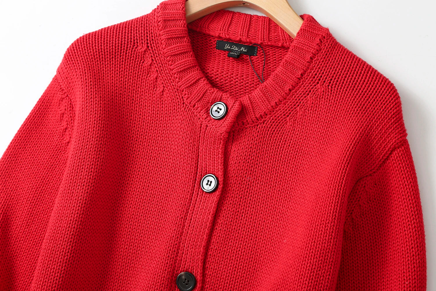 Ethereal MD 2024  new style of Women's casual red buttoned short crew-neck knitted cardigan jacket