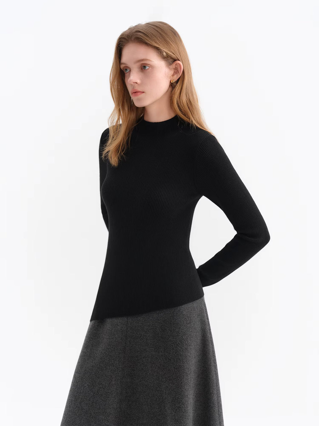 Women's Asymmetric Hem High Neck Wool Sweater 2025 Winter New Thermal Knit Top Slim Fit Casual Warm Pullover