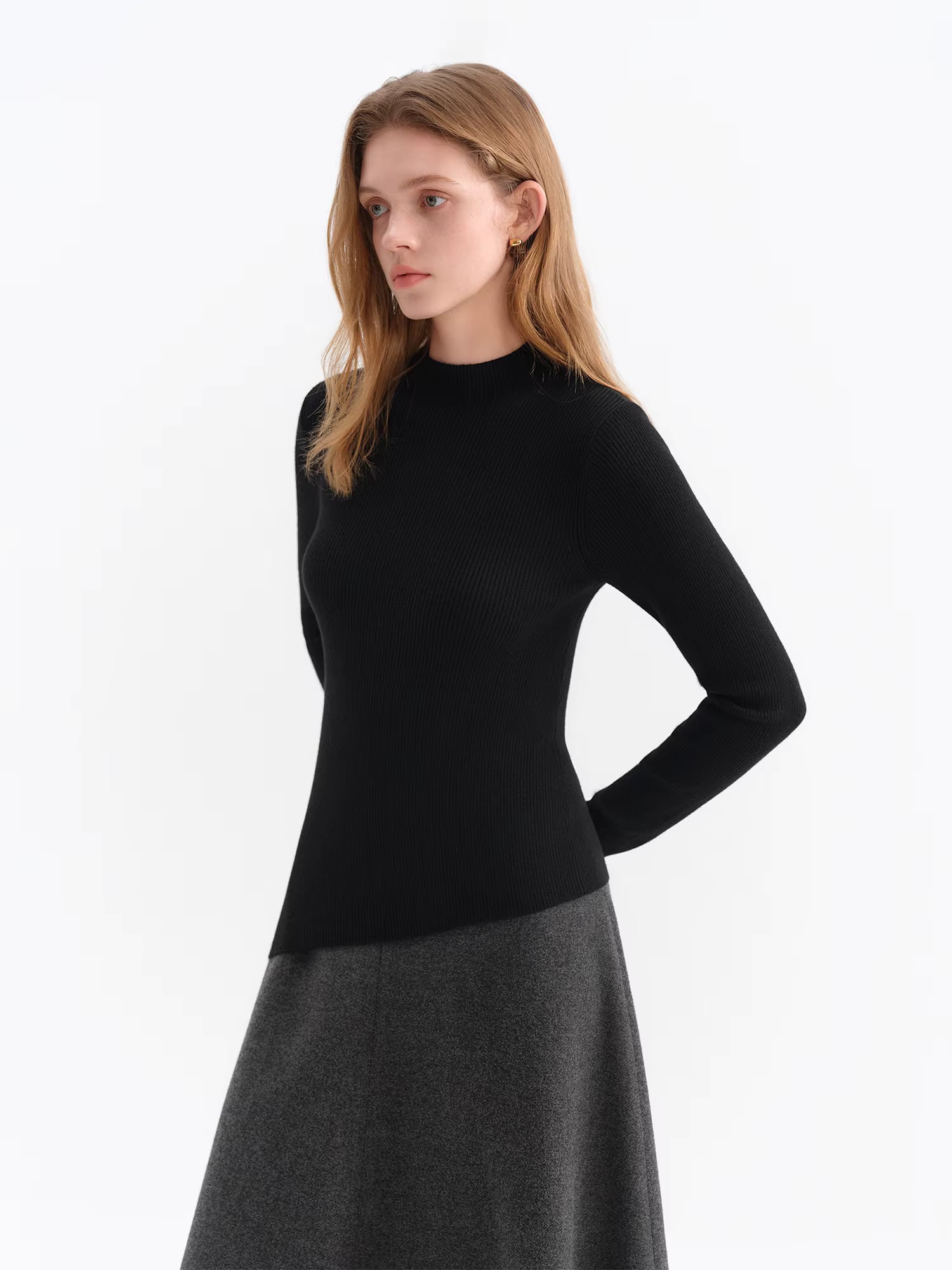 Women's Asymmetric Hem High Neck Wool Sweater 2025 Winter New Thermal Knit Top Slim Fit Casual Warm Pullover