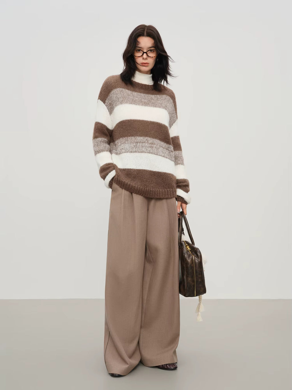 Winter 2025 Women's Mohair Knit Sweater - Striped Round Neck Soft Pullover Top with Cozy Comfort for Casual Elegance