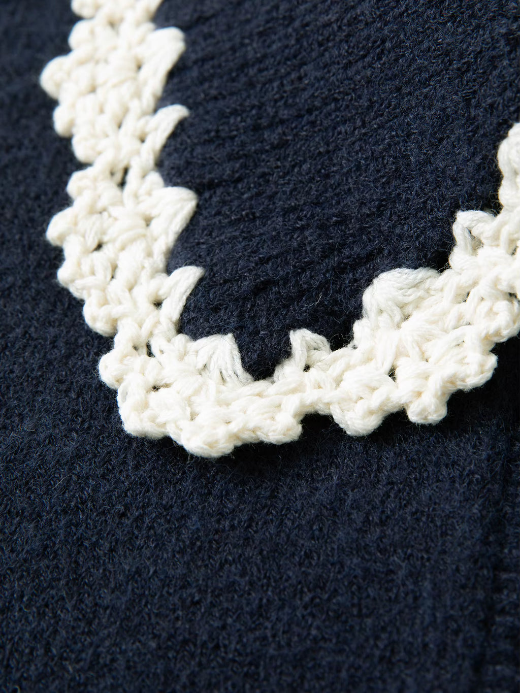 Women's Fashion Embroidery Hook Flower Knit Cardigan with Sweet Lace Edges Turned-Up Collar Flattering Sweater Cardigan