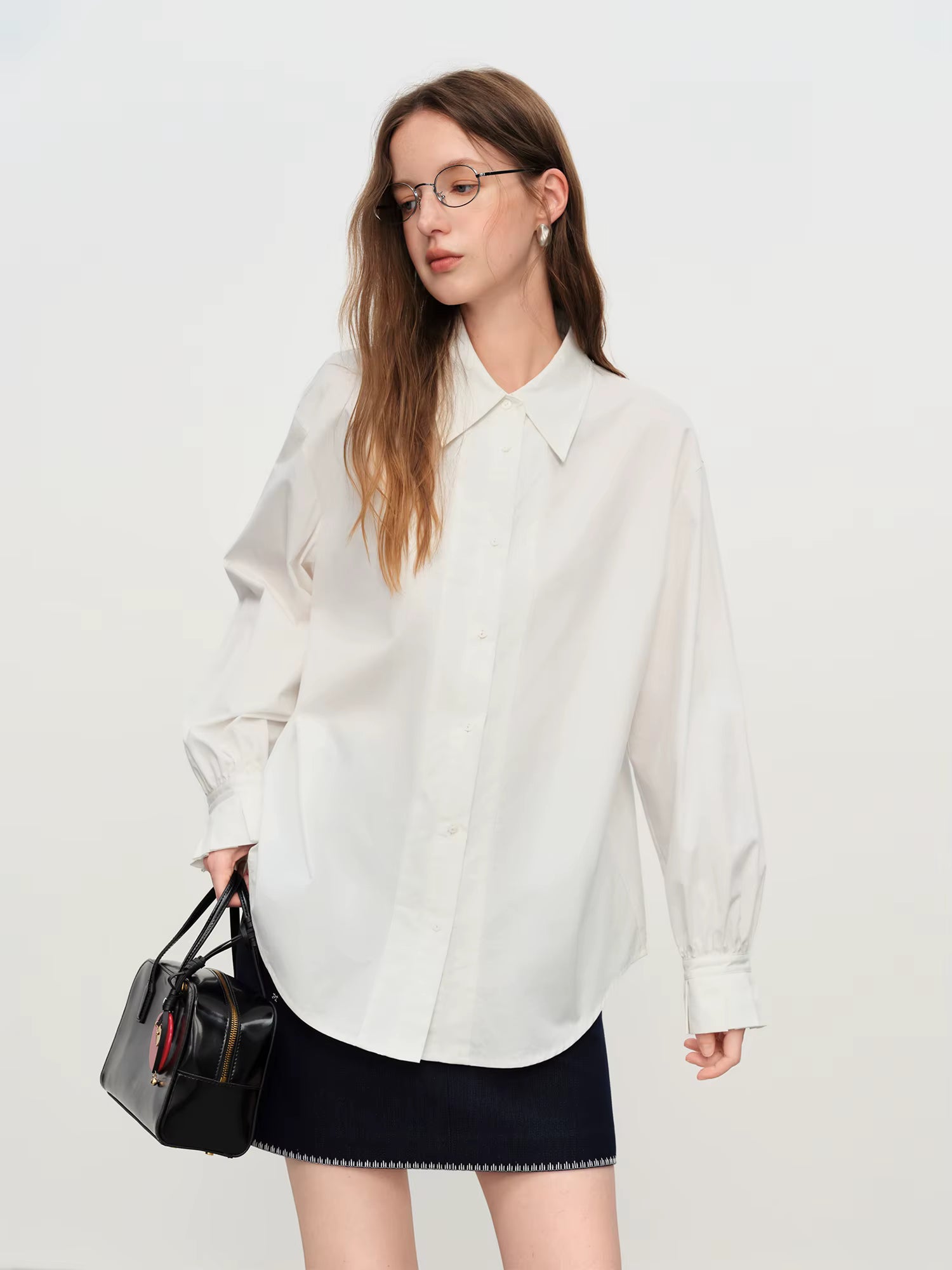 French-Elegant Stylish Pima Cotton Long Sleeve Shirt for Women Fall Winter 2025 New Arrival Versatile Inner Layer Top Shirt
