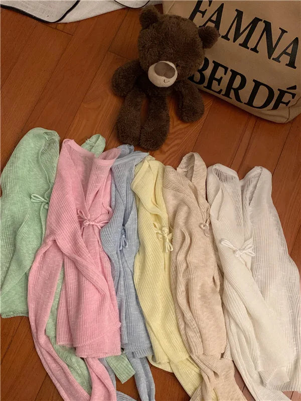 Ice Silk Knitted Buckle Cardigan Women Thin Long Sleeve Outerwear Sun Protection Shawl Sunscreen Air Conditioning Clothes
