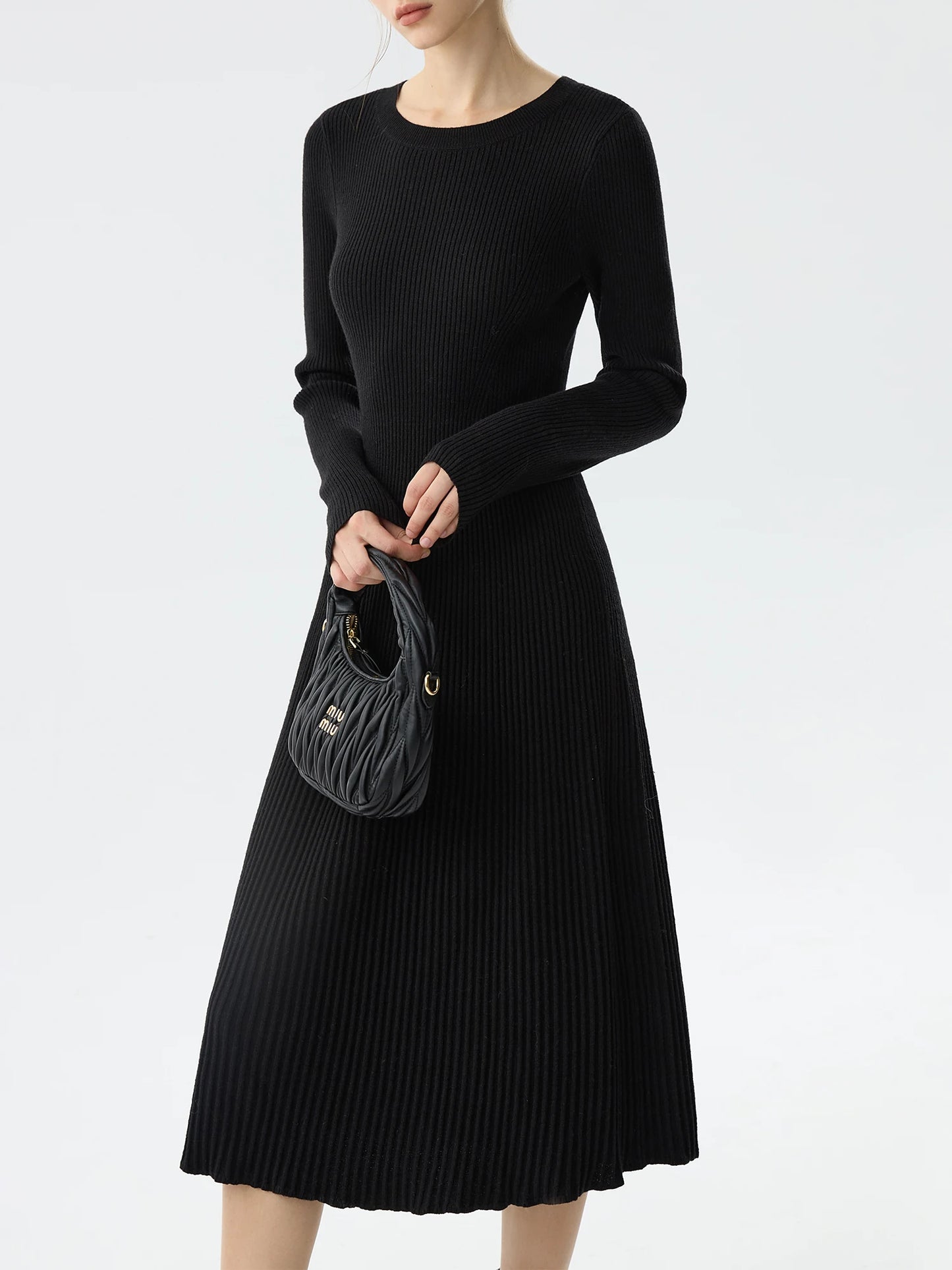 FSLE Office Lady Long Knee Length Slim Fit Knitted Dress for Women's Winter 2024 New Woolen Casual Loose Dress 24FS14603