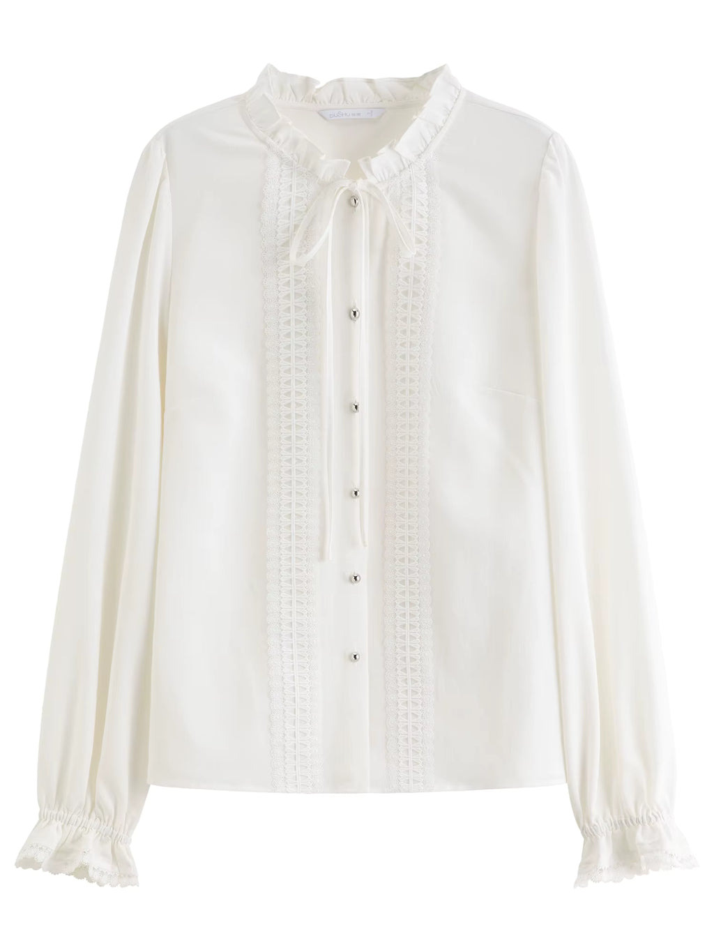 Plus-size Women's Clothing Jasmine Tale French-style Wooden Collar Stay Tie-front White Shirt Winter 2025 New Slimming Top