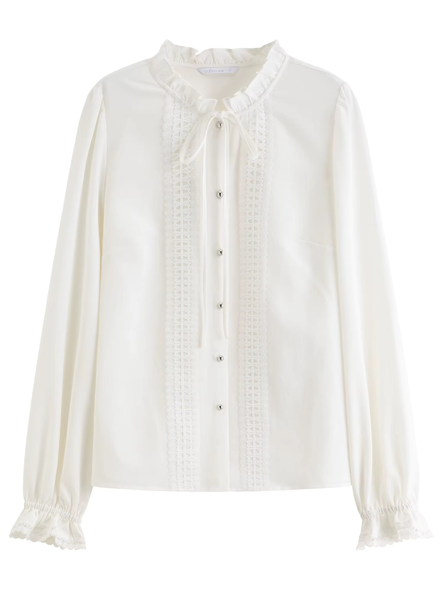 Plus-size Women's Clothing Jasmine Tale French-style Wooden Collar Stay Tie-front White Shirt Winter 2025 New Slimming Top