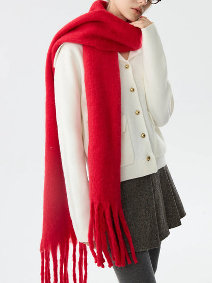 FSLE Women Red Scarf Solid Warm Winter Commuter Long Scarves 39CM*210CM 24FS14725