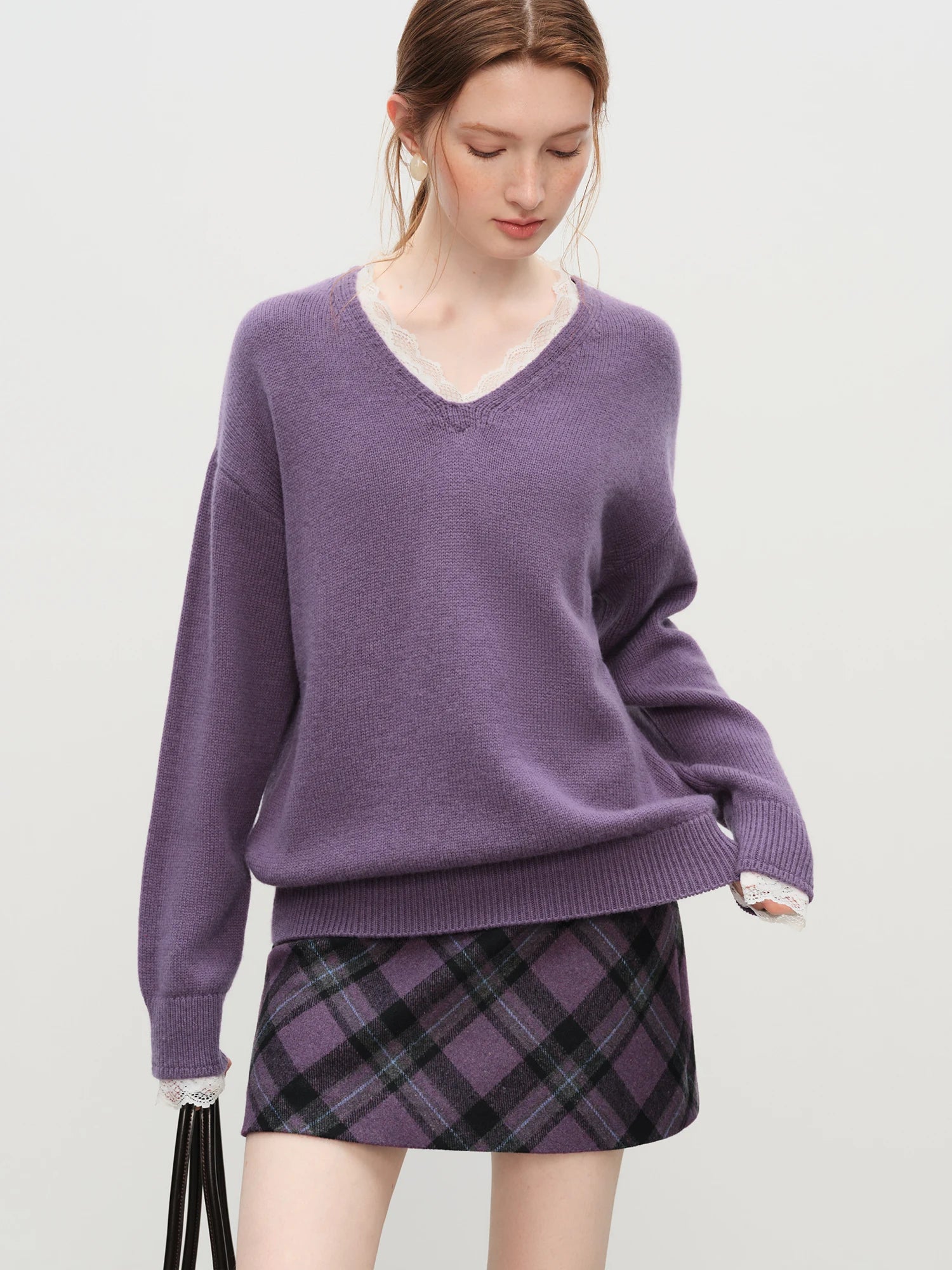 FSLE High Waist Retro Plaid Woolen Skirt Short Skirt Women 2025 Autumn and Winter New Mini A-line Skirt