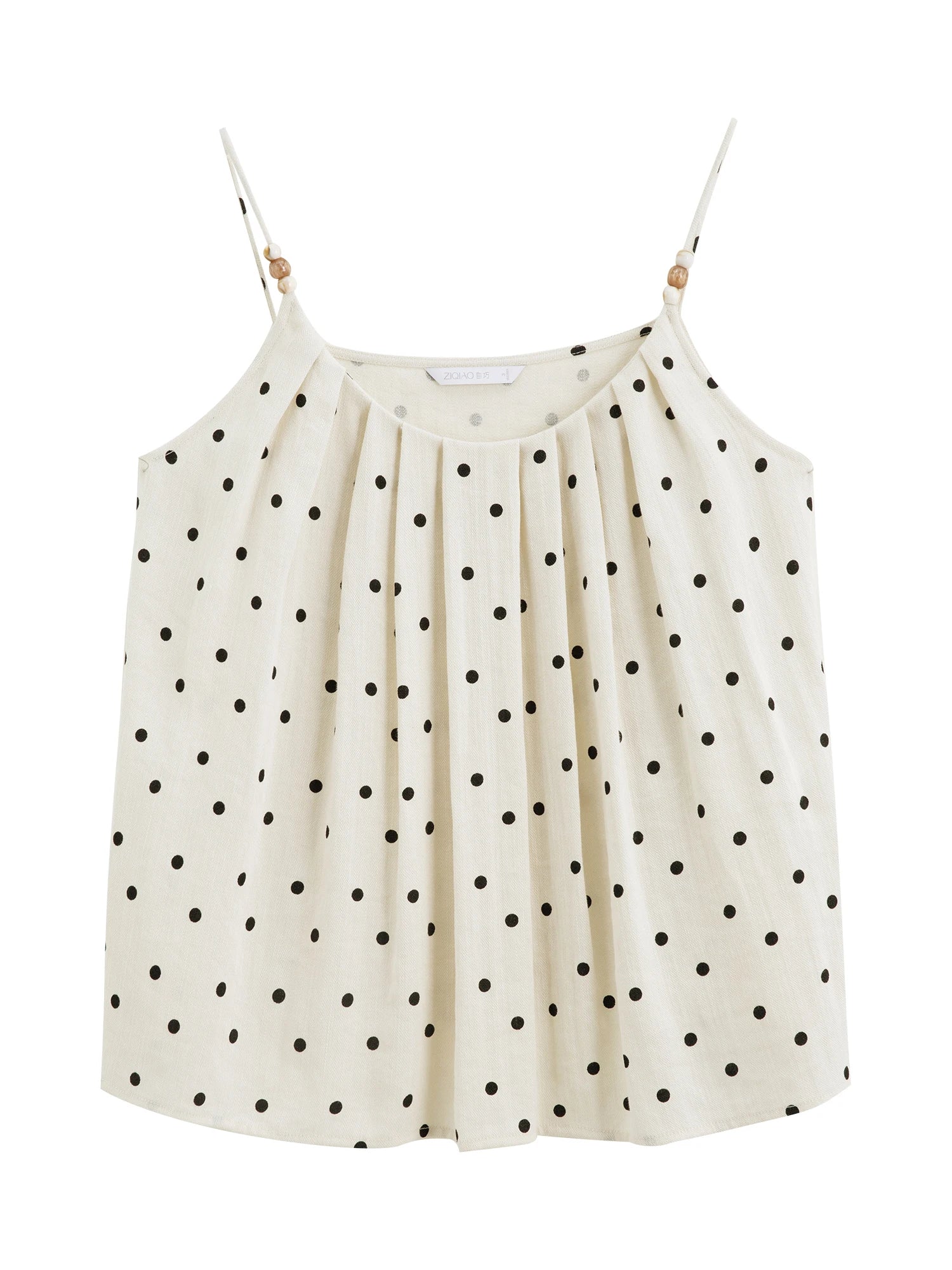 ZIQIAO Women 2025 Summer Vest+Pant Sets Holiday Style Polka Dot Camisole Tops Elastic Waist Casual Long Trousers