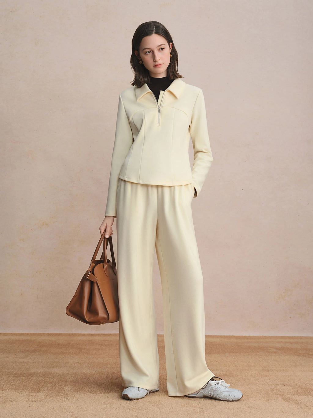 DUSHU Split Waist Zipper Lapel Top 2025 Autumn Temperament Sweatshirt Simple Women's Clothing Ins Clean Fit Commuting Outwear