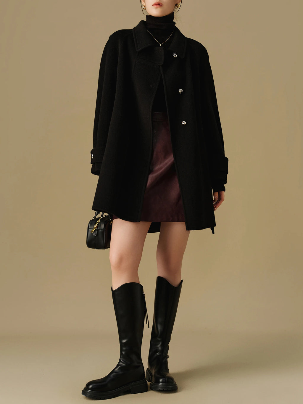 DUSHU Women's Single Breasted Coat 2024 Winter New Product Fashion Elegant Temperament Woolen Coat for Women 24DS84125