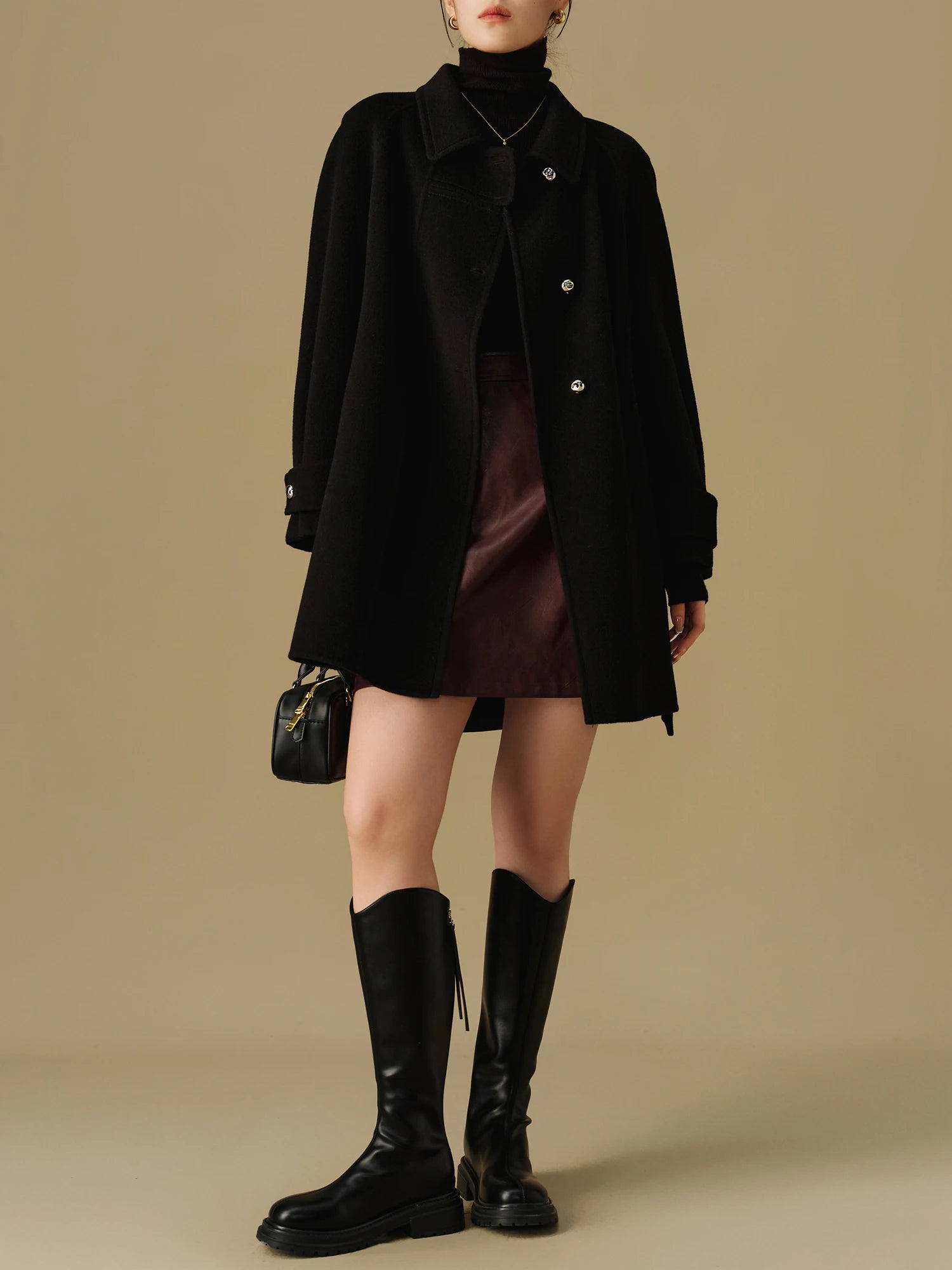 DUSHU Women's Single Breasted Coat 2024 Winter New Product Fashion Elegant Temperament Woolen Coat for Women 24DS84125