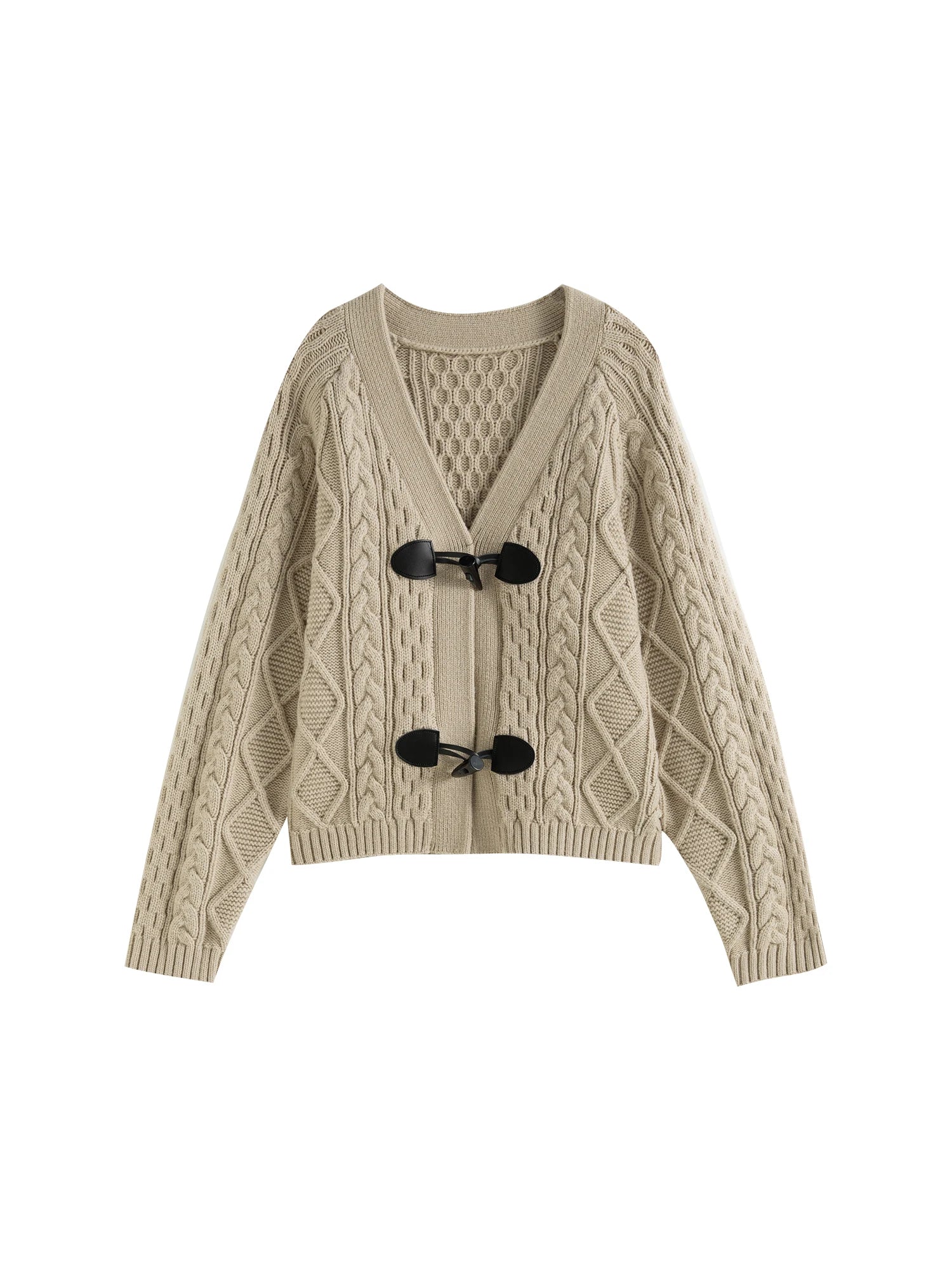ZIQIAO 8.9% Wool Cowl Button V Neck Cardigan Jacket For Women 2024 Autumn Winter New Gray Stranded Sweater Pullover 24ZQ94132