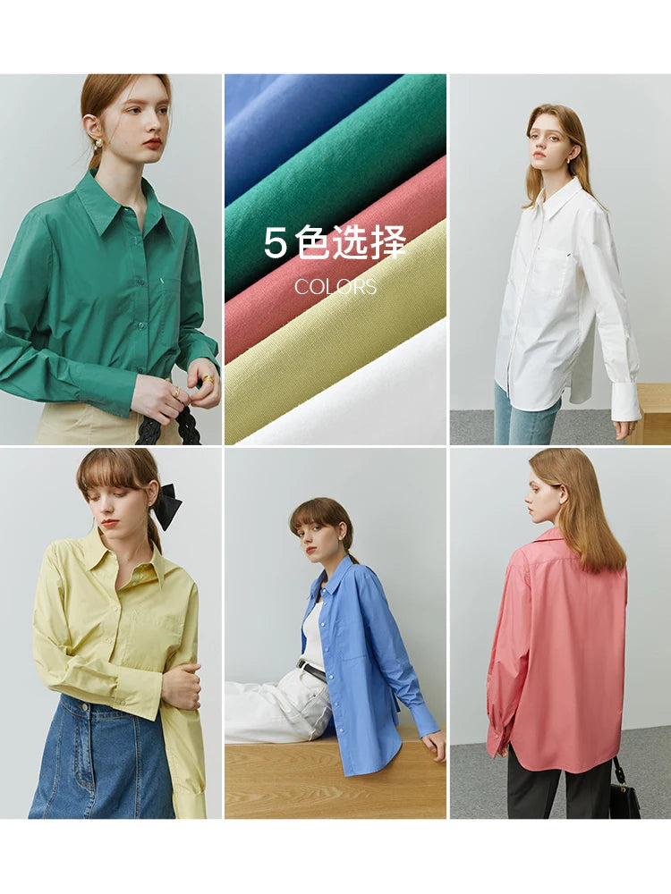 FSLE Simple Style Classic Versatile Five-Color Fold-Up Sleeve Women Shirts Loose Long Sleeve Office Lady All-match Female Shirt