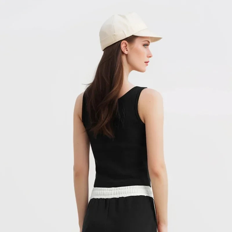 Semir Vest Female Short Knitted Inside Ride High Ladies 2024 Summer New Tight Solid-Coloured Blouse Hundred Temperament