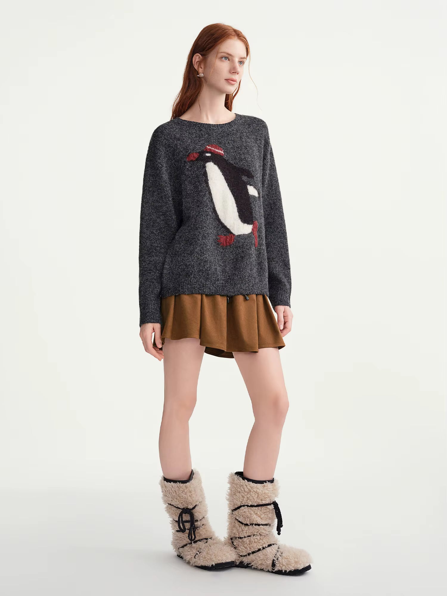 2025 Winter Women's Fun Animal Pattern Jacquard Knit Sweater - Relaxed Fit Round Neck Slimming Pullover for Casual Comfort