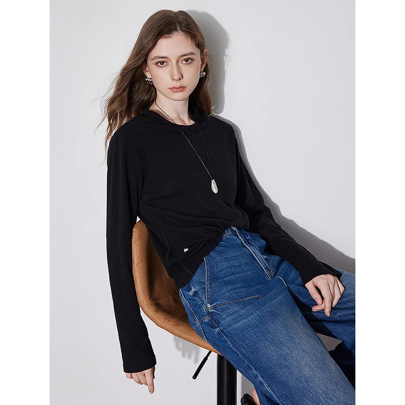 TOYOTUH Women Long Sleeve T-shirt 2024 Autumn and Winter New Fleece Round Neck Thicking Warm Basic Shirt Tops