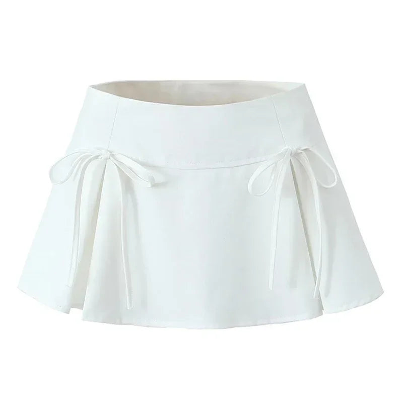 Balletcore Mini Skirt with Bow Low Rise Boxy Pleated Short Skirt Miniskirt Summer Y2K 90s Cute Outfit