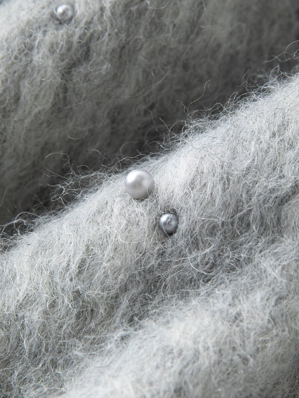 2025 Winter Women's Light Grey Wool Scarf Collar Short Coat - Elegant Pearl-Inspired Design for Casual and Office Wear