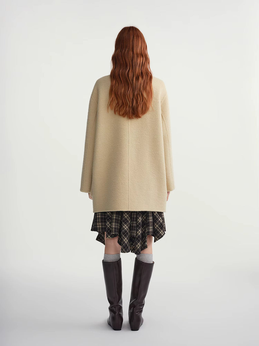 Oatmeal Stand Collar Double-breasted Patch Pocket Woolen Coat 2025 Winter Woolen Coat Simple Sweet Temperament Korean