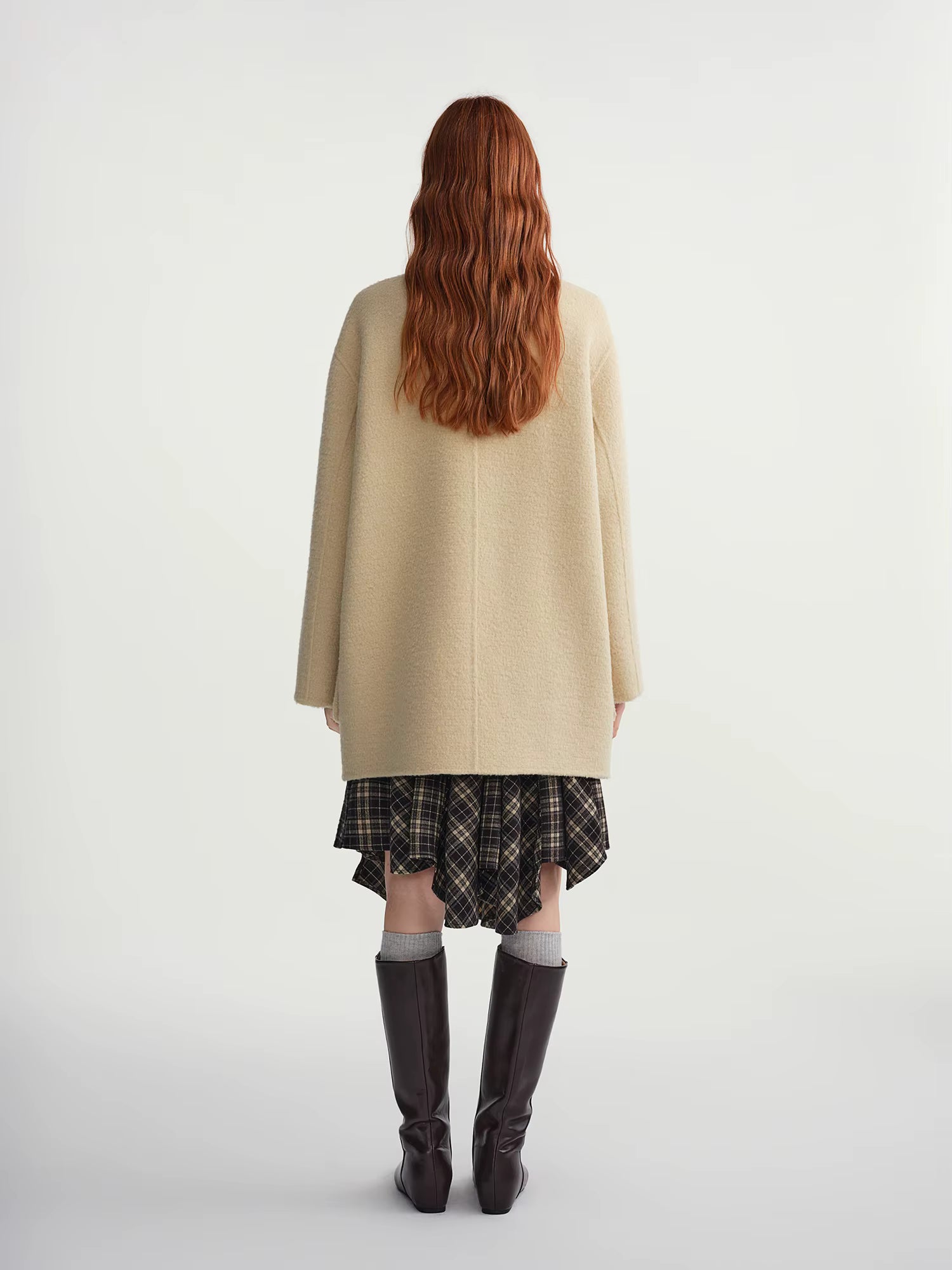 Oatmeal Stand Collar Double-breasted Patch Pocket Woolen Coat 2025 Winter Woolen Coat Simple Sweet Temperament Korean