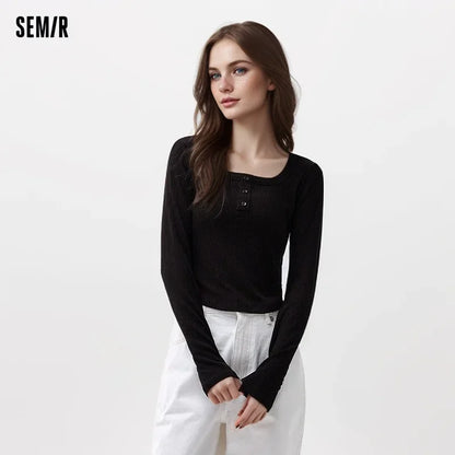 Semir 2024 Bottoming Shirt Women Daily Simple Solid Color Top Gentle And Slim Fit With Square Collar And Slimming Shirts