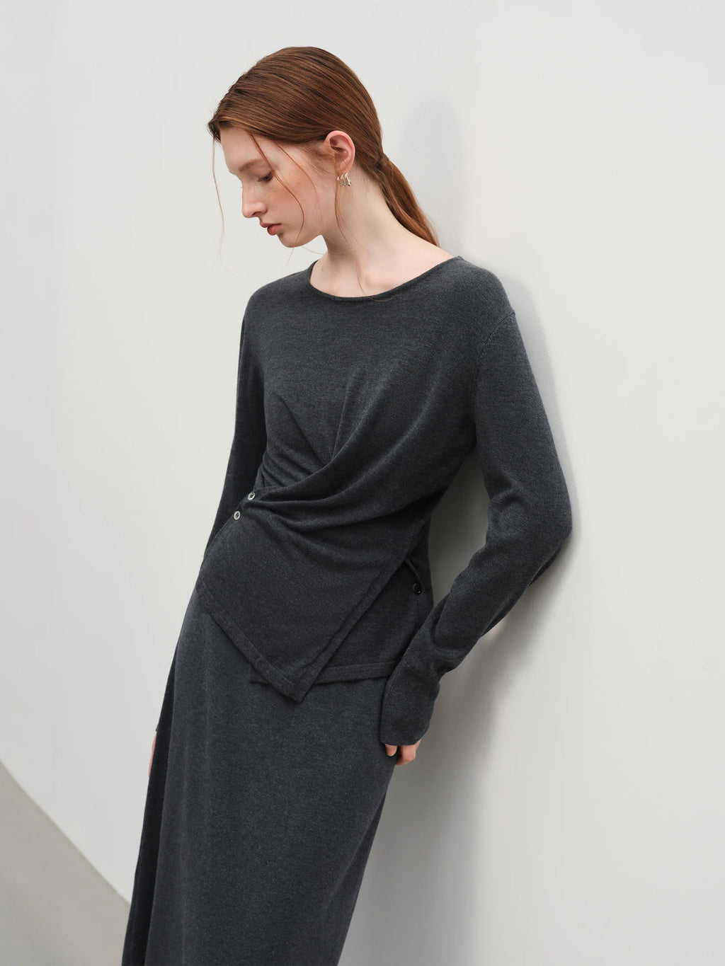 FSLE Women's 2025 Winter Wrap Style Round Neck Long Sleeve Knit Sweater & Skirt Two Piece Set Coordinated Outfit for Fall Winter