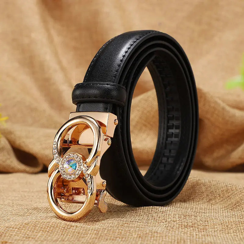 New Belts Women Luxury Famous High Quality Dress Cowhide Leather Automatic Buckle Brand Designer Female Belt Candy Color LB2202