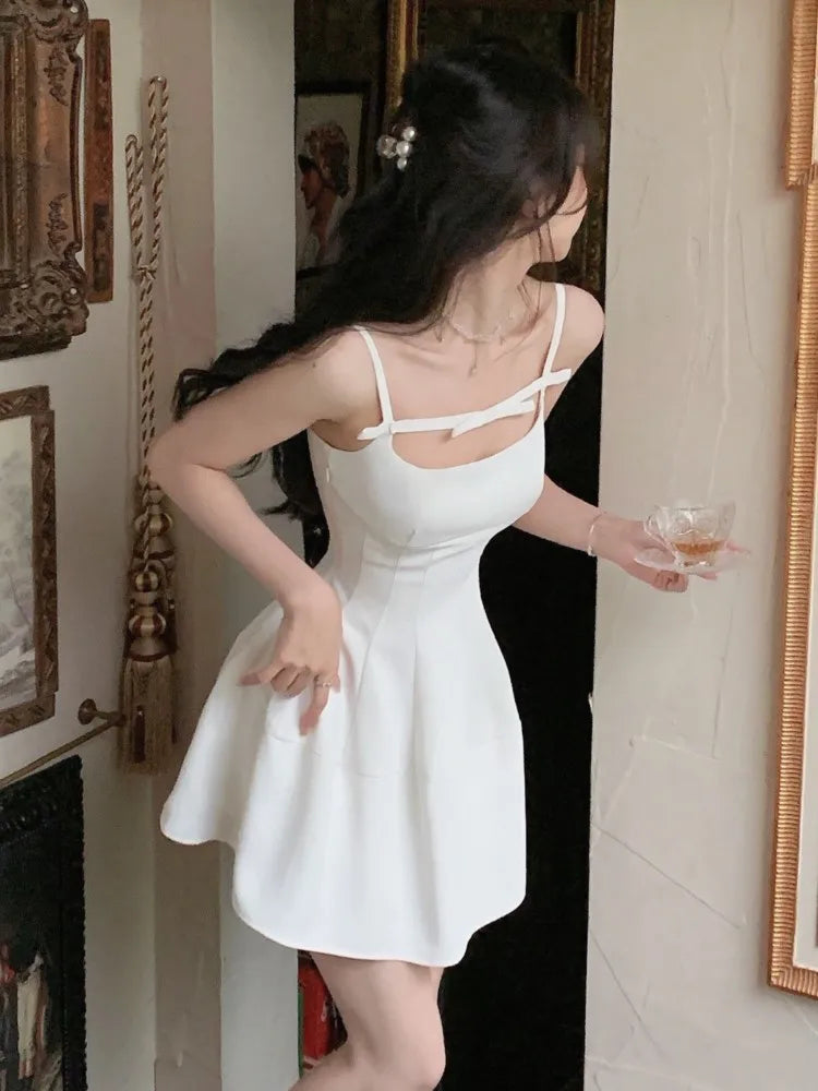 Elegant Chic Evening Party Y2K Mini Dresses New Summer Spaghetti Strap One Piece Midi Dress Korean Casual White Clothes Mujer