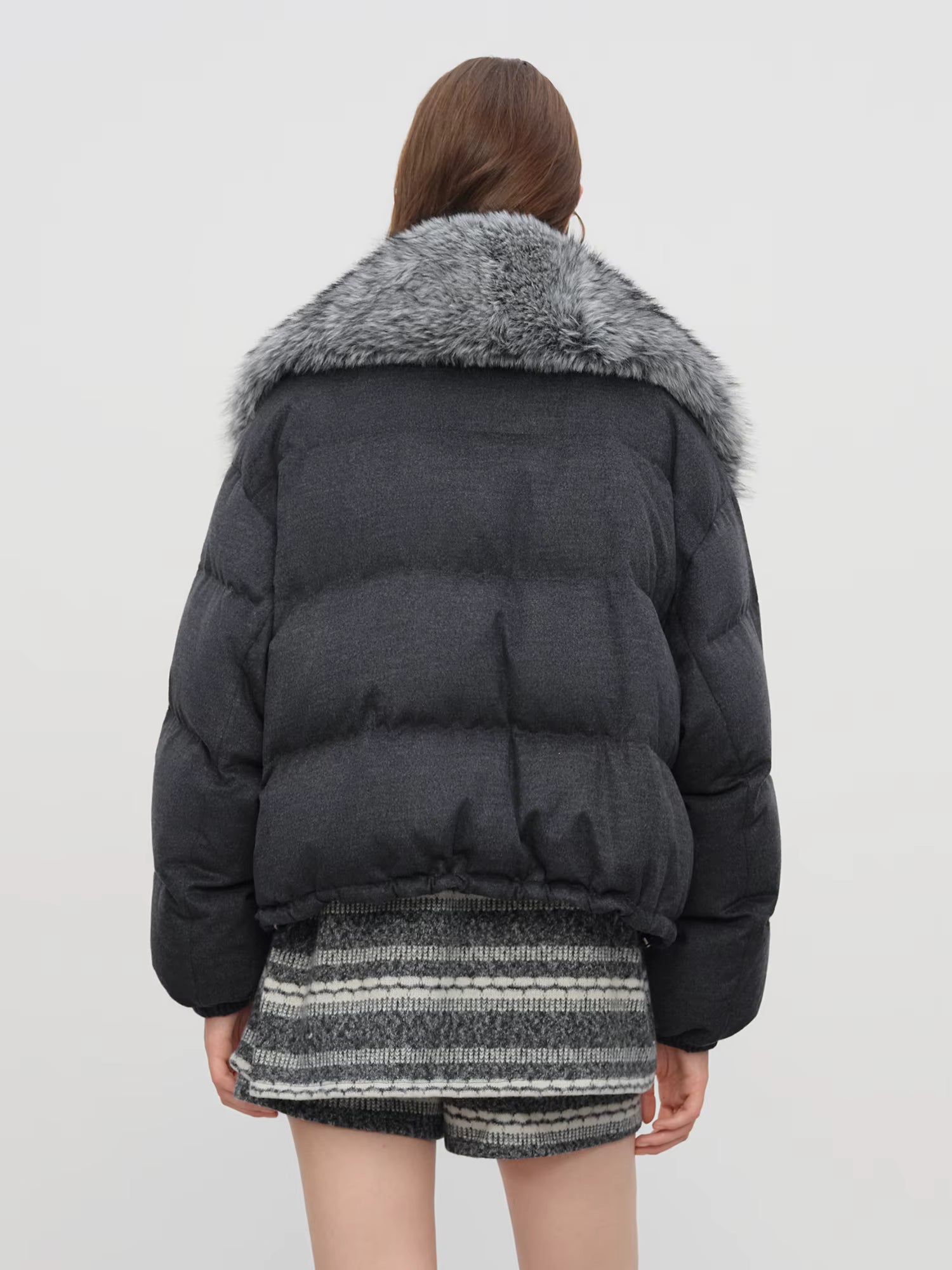 Down Jacket for Women 2025 New Winter Wool Blend Removable Fur Collar Warm Coat Lightweight Puffer Outerwear