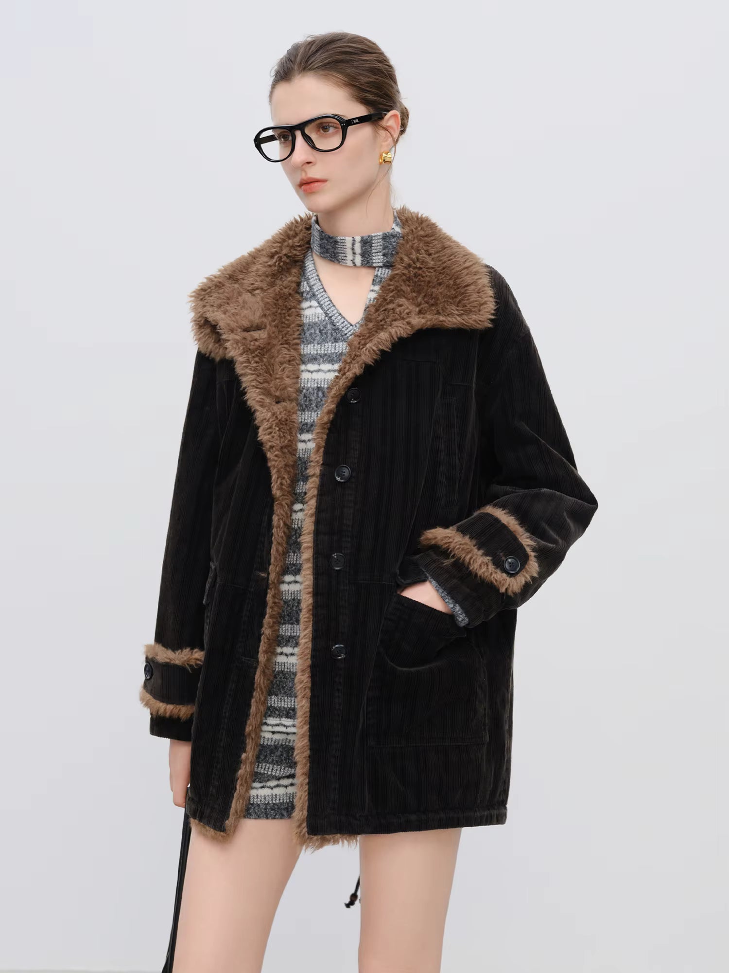 【Premium Series】Vintage Design Color Block Patchwork Wool Flannel Short Jacket 2025 Winter New Arrival Jackets Coats