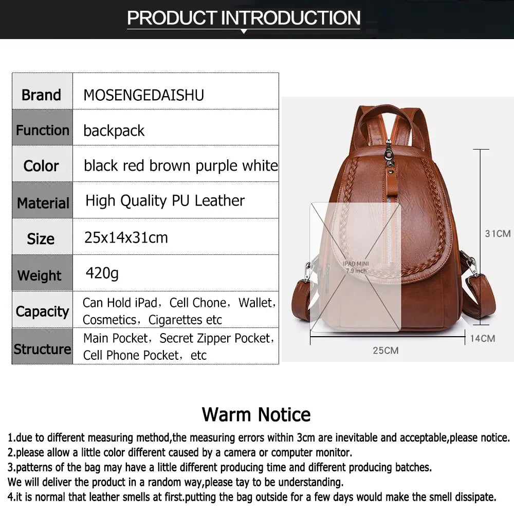 Luxury Brand Women Backpack High Quality Soft Leather Travel Chest Pack Female Fashion School Bags for Girls Mochila Feminina