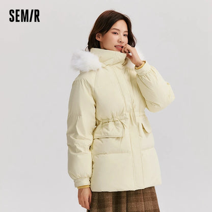 Semir Down Jacket Women Mid-Length Fur Collar Hooded Warm 2024 Winter New Temperament Loose Waterproof Windproof Down Jacket