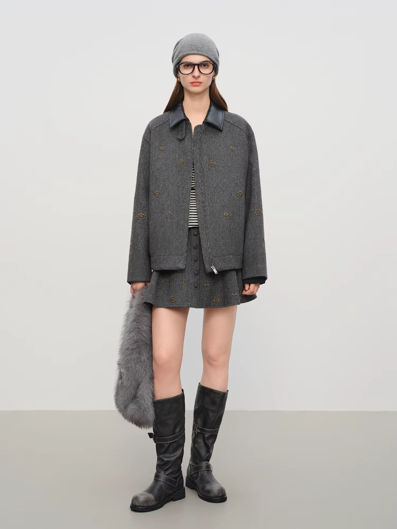 【Premium Series】Wool Embroidery Patchwork Tweed Coat Women 2025 Winter New Jacket Turn Down Collar