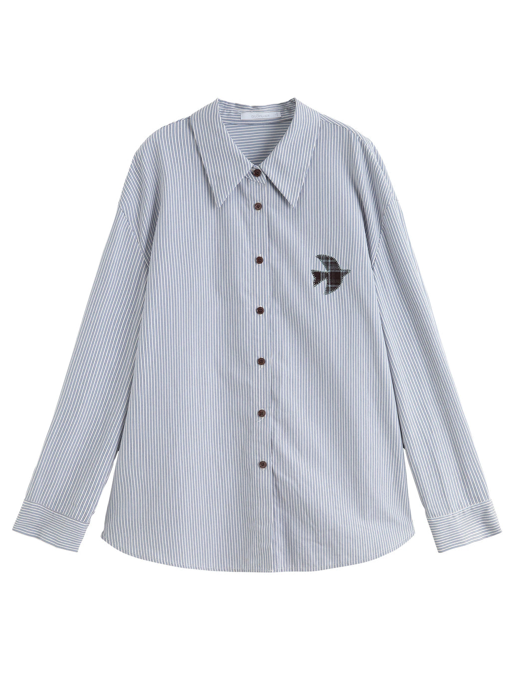 Plus-Size Women Fashion The Birds Artistic Checkered Applique Embroidery Stripe Shirt Winter 2025 Collection Women Shirt