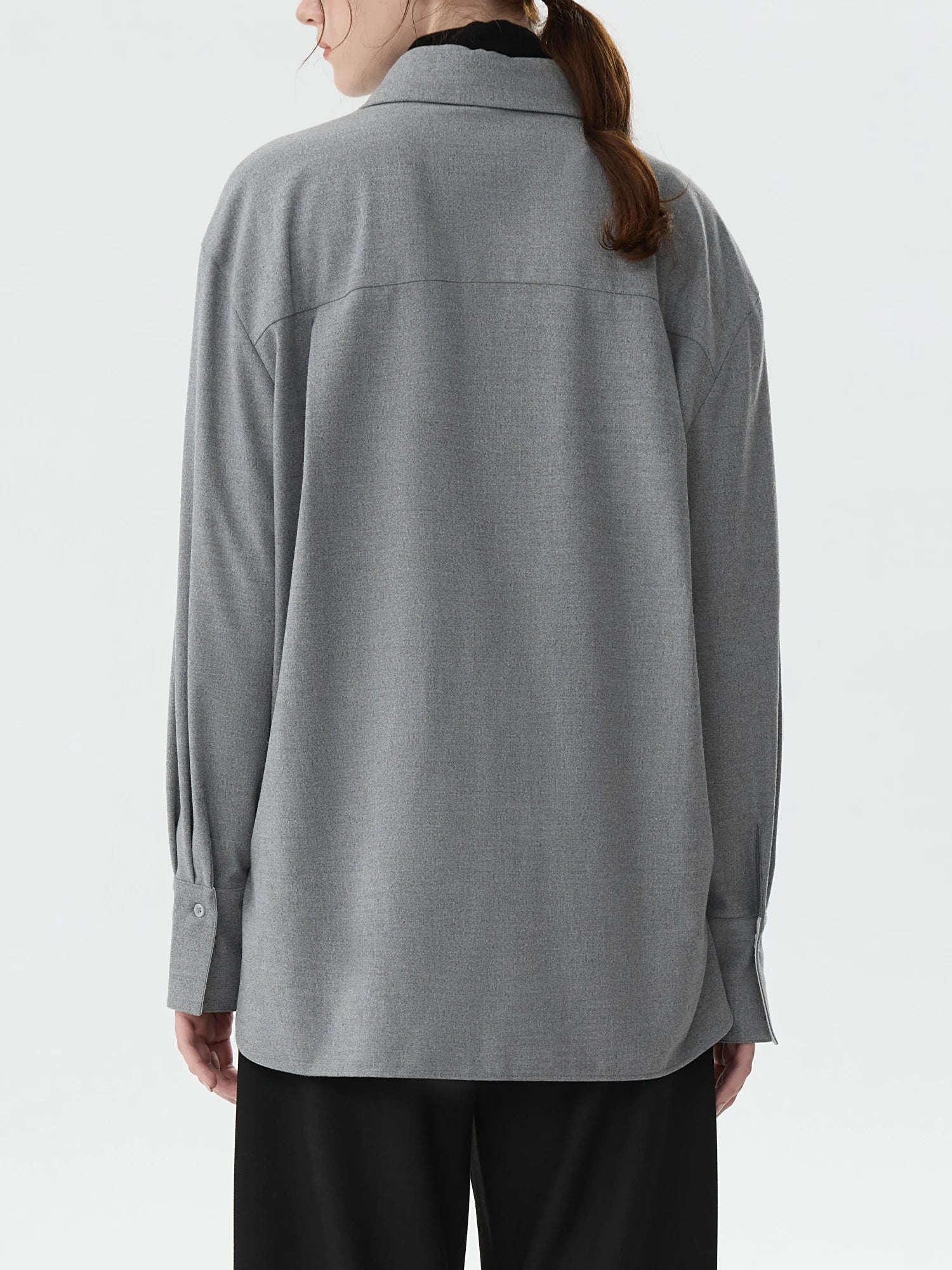 FSLE Women Grey Long Sleeve Shirts Office Lady Winter Straight Blouse Detachable Collar Commuter Shirt Drop Sleeve Top 24FS14399