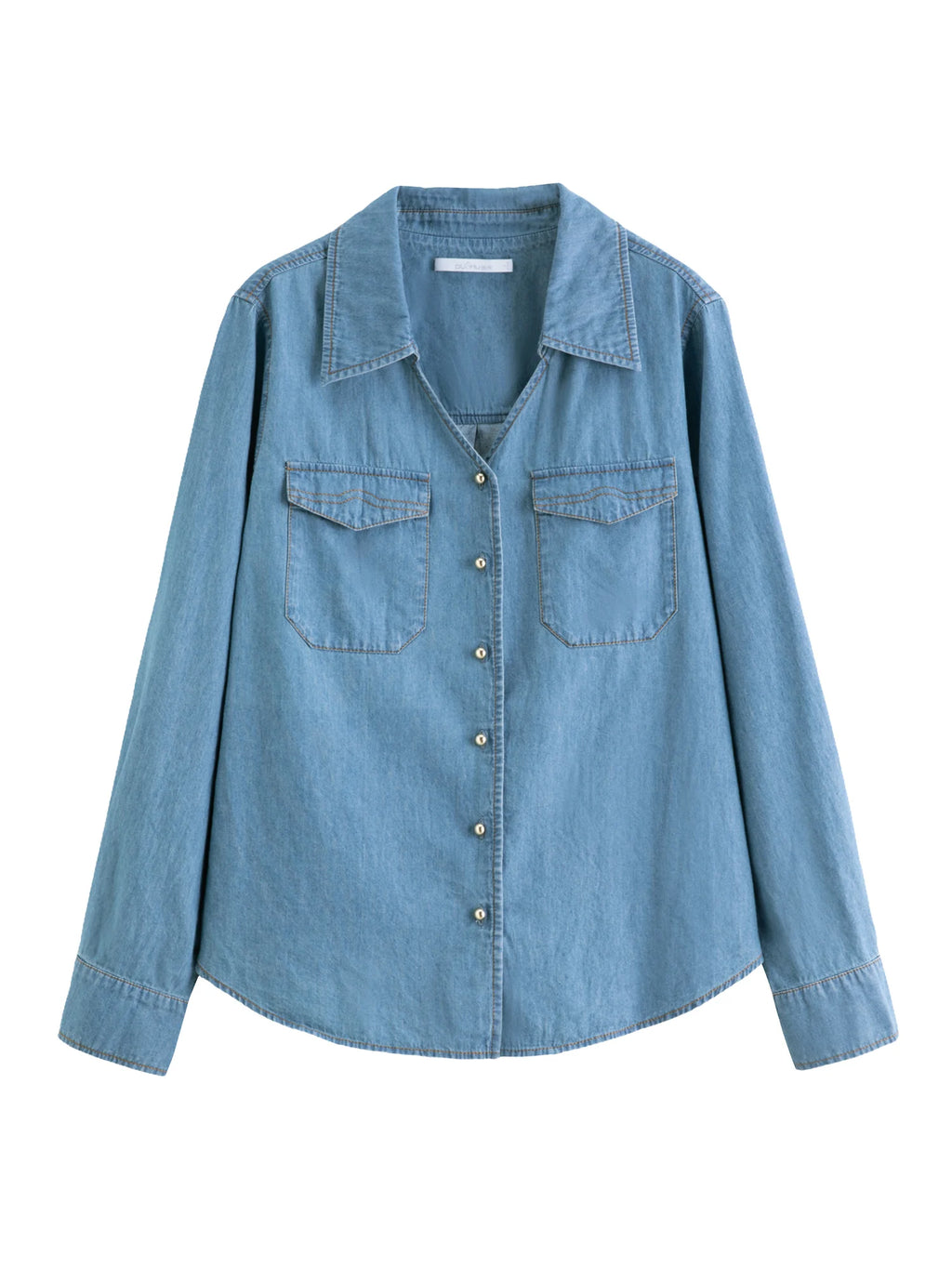 DUSHU Plus Size Double Collar Design Denim Shirt For Women 2025 New Arrival Autumn French Style Top